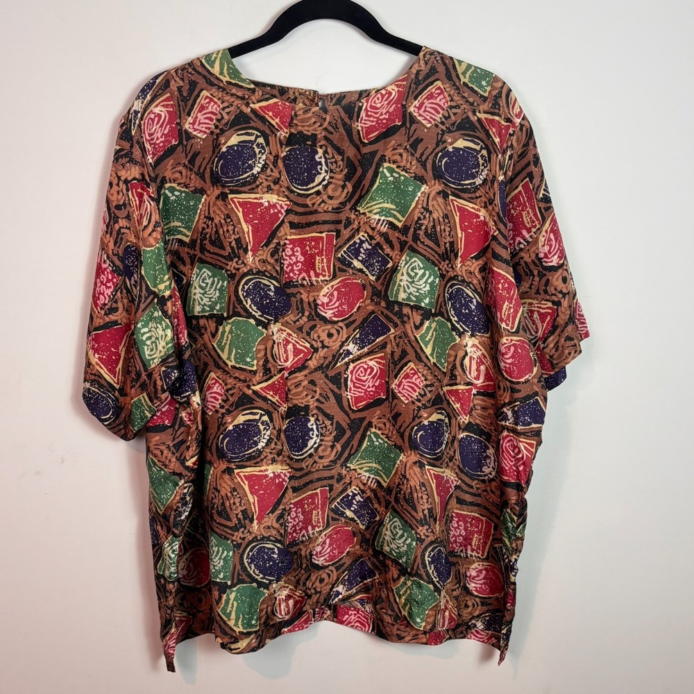 Vintage 90s stunt collections womens multicolor abstract silk blend blouse sz 2X